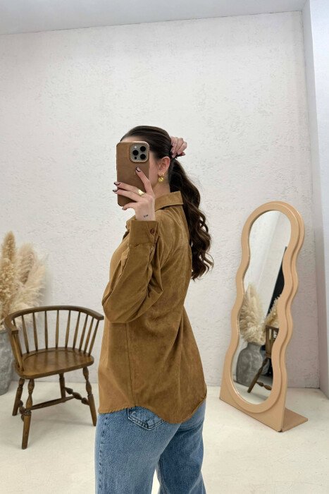SINGLE POCKET ONE COLOR WOMEN SHIRT BROWN/KAFE - 2