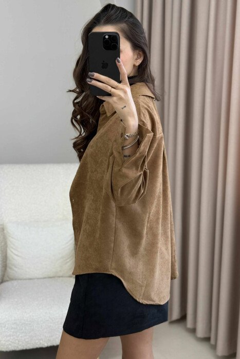 SINGLE POCKET ONE COLOR WOMEN SHIRT BROWN/KAFE - 11