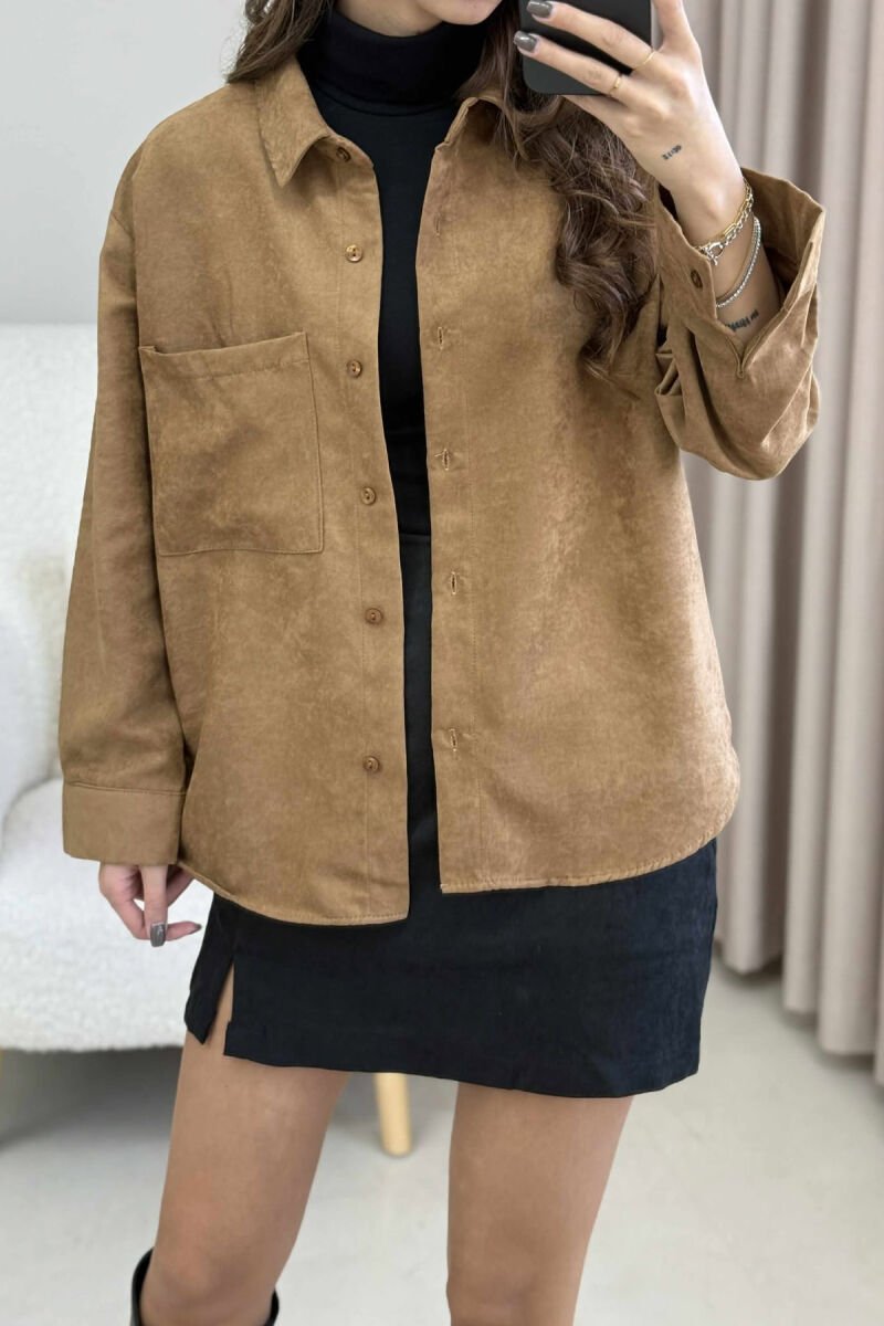 SINGLE POCKET ONE COLOR WOMEN SHIRT BROWN/KAFE - 12