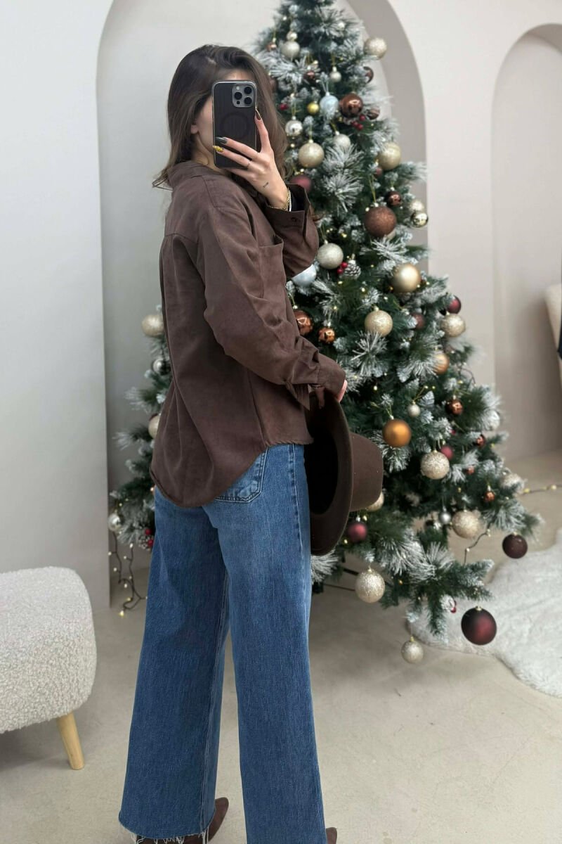 SINGLE POCKET ONE COLOR WOMEN SHIRT DARK BROWN/KAE - 2