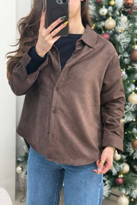 SINGLE POCKET ONE COLOR WOMEN SHIRT DARK BROWN/KAE - 4