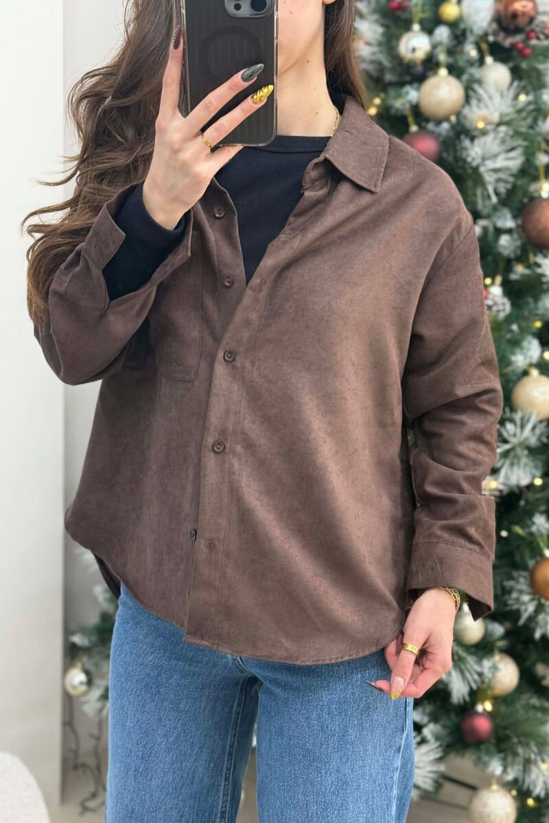 SINGLE POCKET ONE COLOR WOMEN SHIRT DARK BROWN/KAE - 4