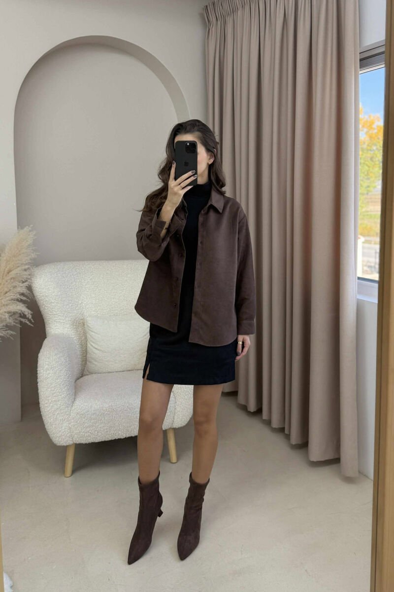 SINGLE POCKET ONE COLOR WOMEN SHIRT DARK BROWN/KAE - 6