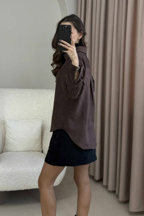 SINGLE POCKET ONE COLOR WOMEN SHIRT DARK BROWN/KAE - 7