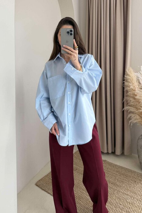 SINGLE POCKET ONE COLOR WOMEN SHIRT LIGHTBLUE/BZ - 1