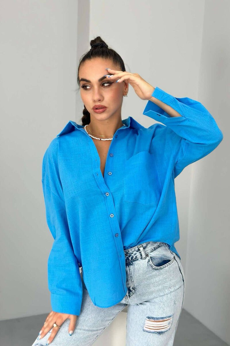 SINGLE POCKET ONE COLOR WOMEN SHIRT LIGHTBLUE/BZ - 1