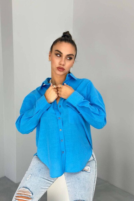 SINGLE POCKET ONE COLOR WOMEN SHIRT LIGHTBLUE/BZ - 5