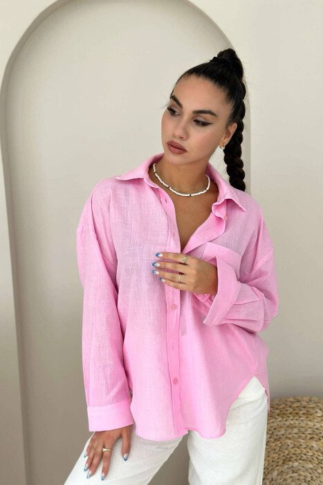 SINGLE POCKET ONE COLOR WOMEN SHIRT PINK/ROZE - KLAUDIO FASHION