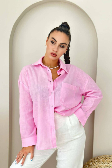 SINGLE POCKET ONE COLOR WOMEN SHIRT PINK/ROZE - 3