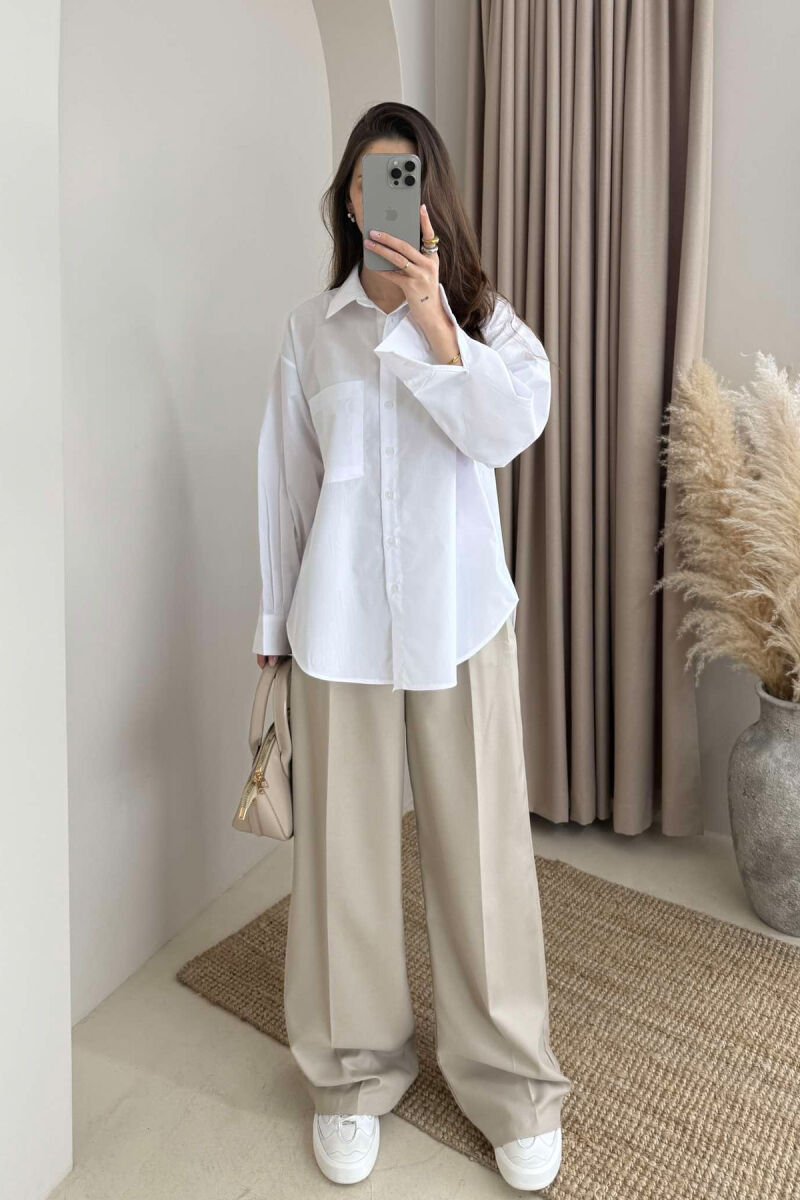 SINGLE POCKET ONE COLOR WOMEN SHIRT WHITE-E BARDHE - 1
