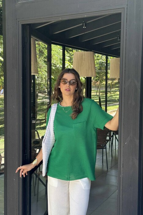 SINGLE POCKET ONE COLOR WOMEN T-SHIRT GREEN/JESHILE 