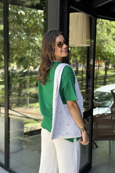 SINGLE POCKET ONE COLOR WOMEN T-SHIRT GREEN/JESHILE - 4