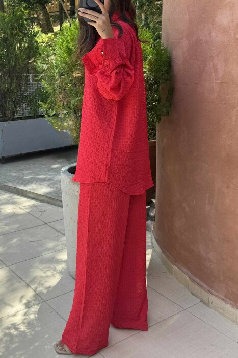 SINGLE POCKET SHIRT+TROUSERS WOMEN SET RED/E KUQE - 4
