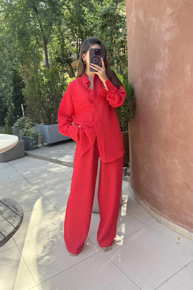 SINGLE POCKET SHIRT+TROUSERS WOMEN SET RED/E KUQE - 1