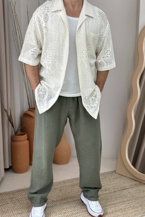 SINGLE POCKET SHORT SLEEVES MEN SHIRT CREAM/KREM - 