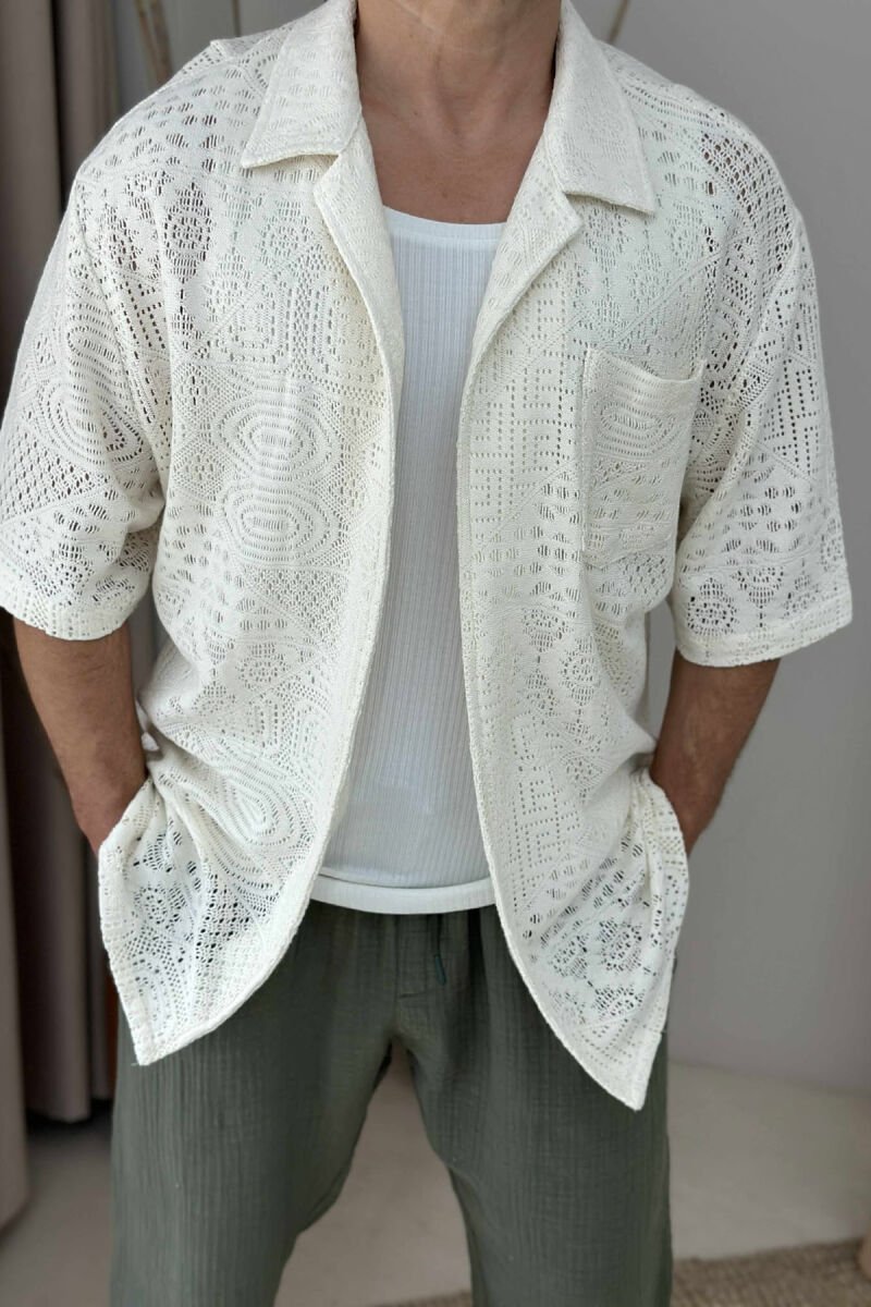 SINGLE POCKET SHORT SLEEVES MEN SHIRT CREAM/KREM - 2