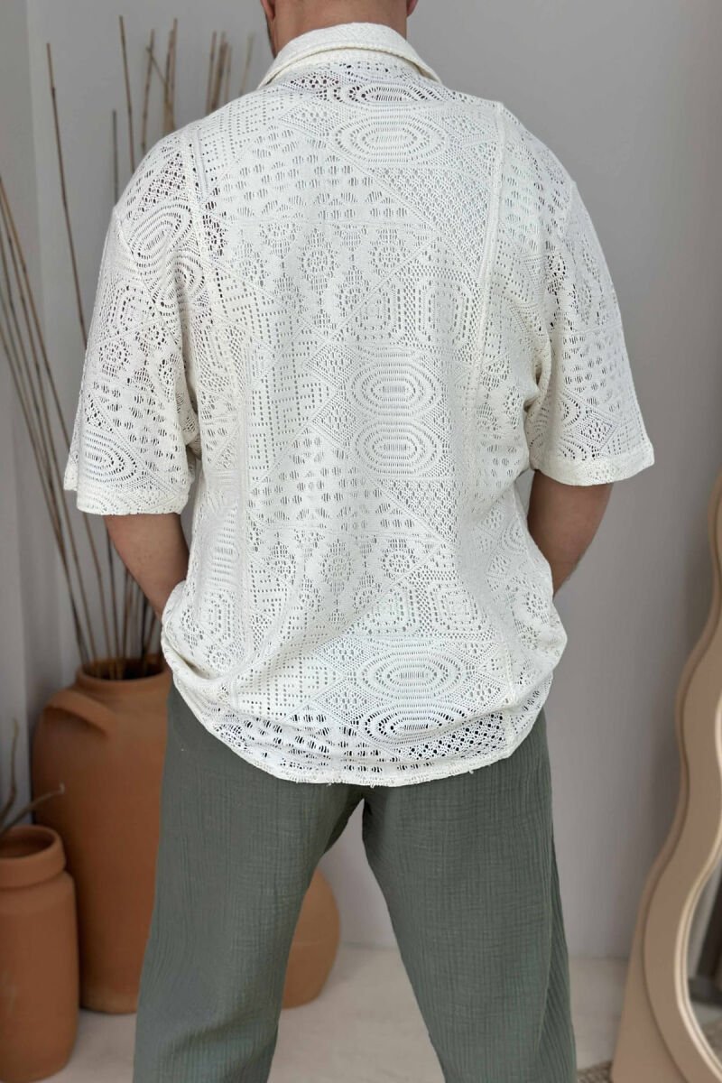 SINGLE POCKET SHORT SLEEVES MEN SHIRT CREAM/KREM - 3
