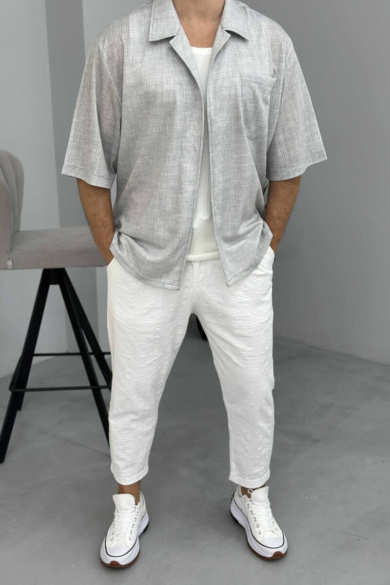 SINGLE POCKET SHORT SLEEVES MEN SHIRT LIGHT GREY/GZ - 1