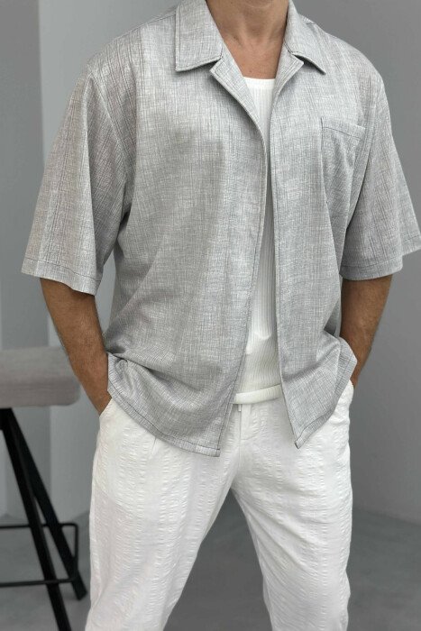 SINGLE POCKET SHORT SLEEVES MEN SHIRT LIGHT GREY/GZ - 2