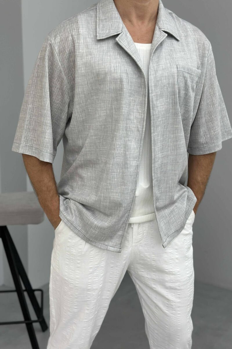 SINGLE POCKET SHORT SLEEVES MEN SHIRT LIGHT GREY/GZ - 2