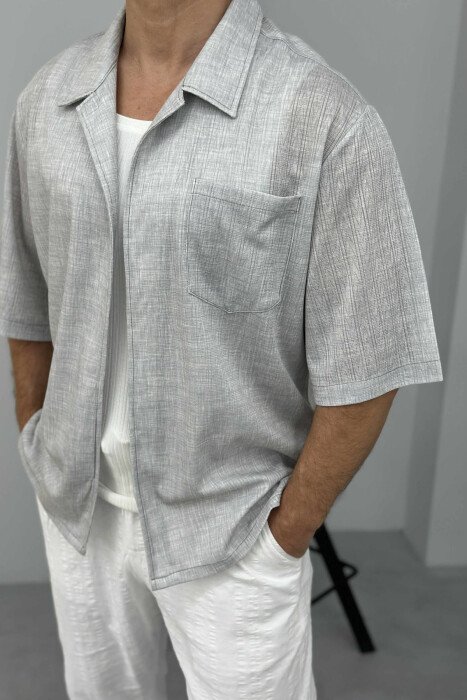 SINGLE POCKET SHORT SLEEVES MEN SHIRT LIGHT GREY/GZ - 3