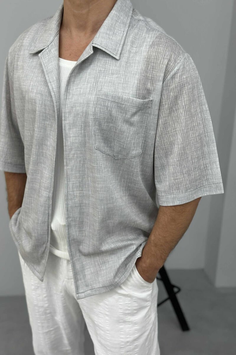 SINGLE POCKET SHORT SLEEVES MEN SHIRT LIGHT GREY/GZ - 3