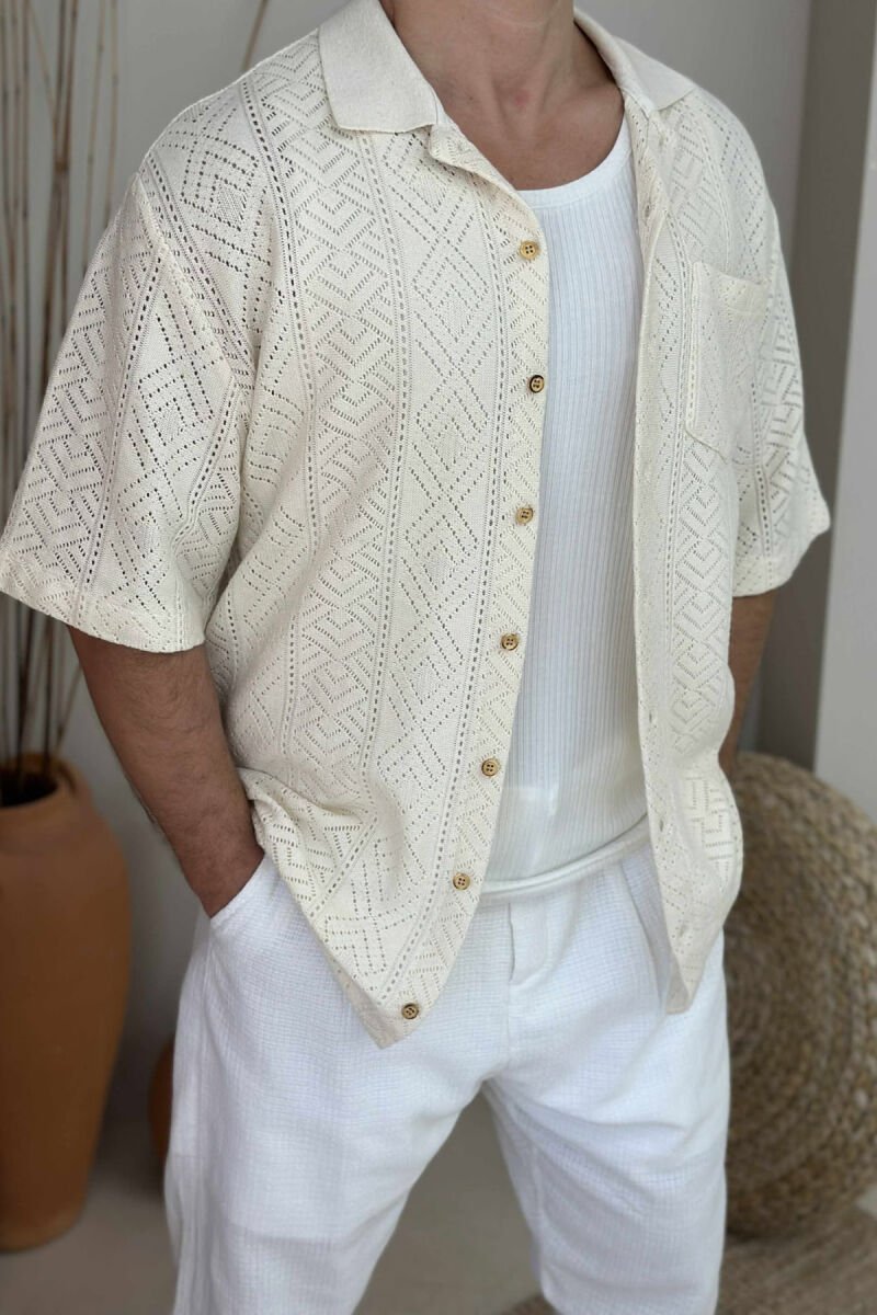 SINGLE POCKET SIMPLE MEN SHIRT CREAM/KREM - 3