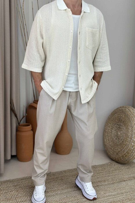 SINGLE POCKET SIMPLE MEN SHIRT CREAM/KREM - 