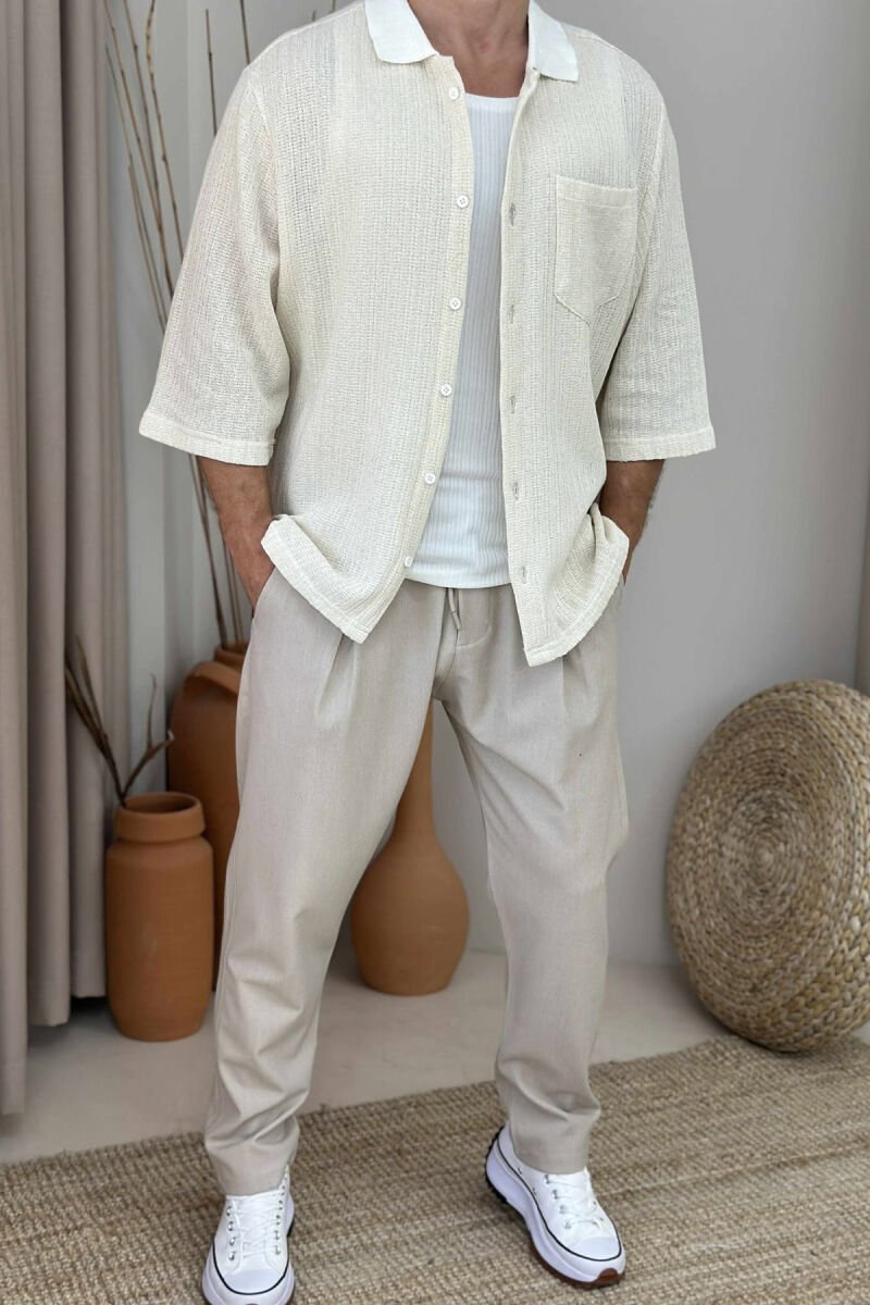 SINGLE POCKET SIMPLE MEN SHIRT CREAM/KREM - 1