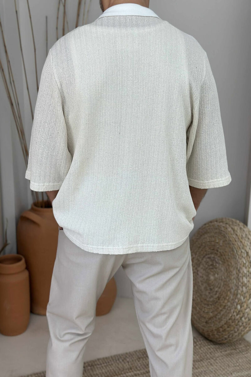 SINGLE POCKET SIMPLE MEN SHIRT CREAM/KREM - 2