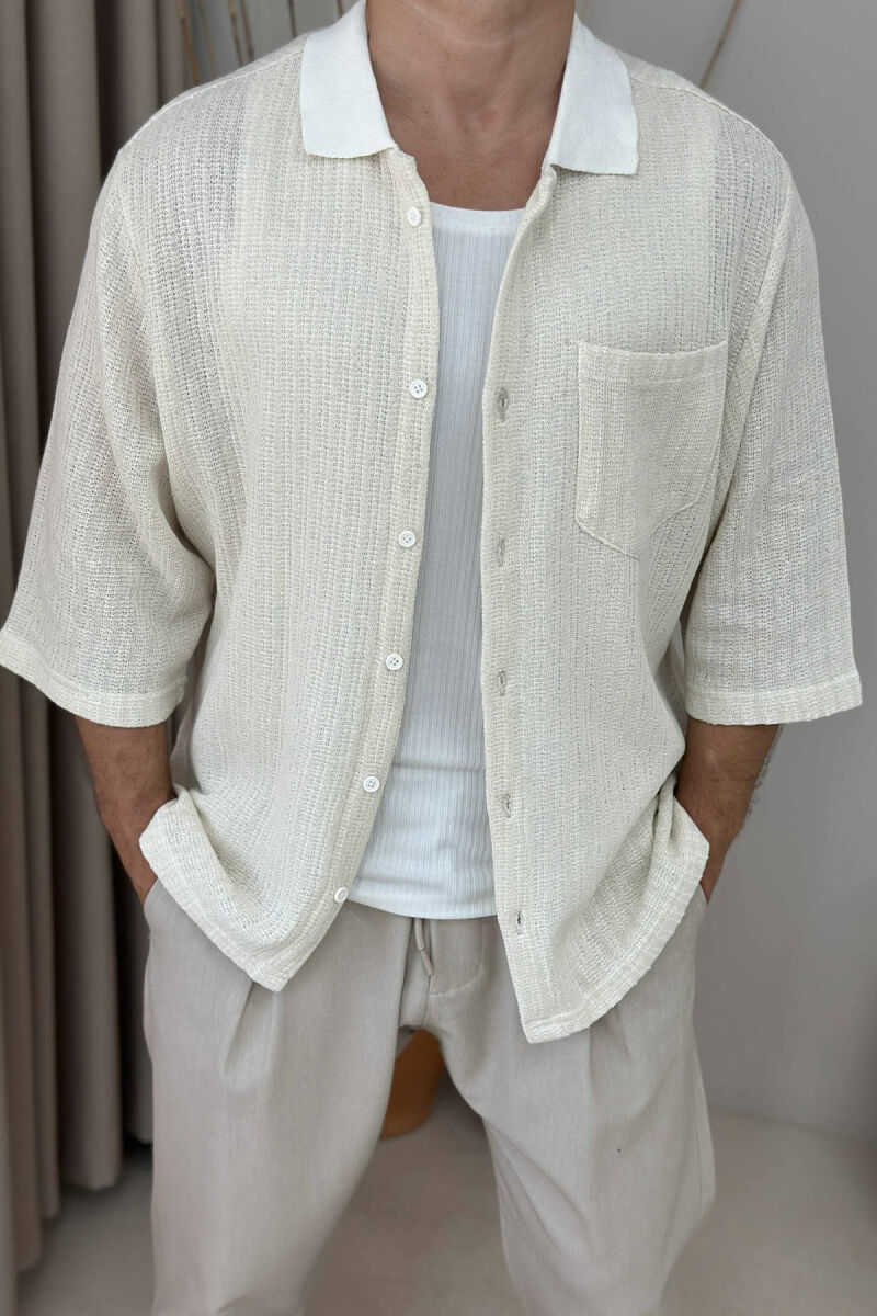 SINGLE POCKET SIMPLE MEN SHIRT CREAM/KREM - 3