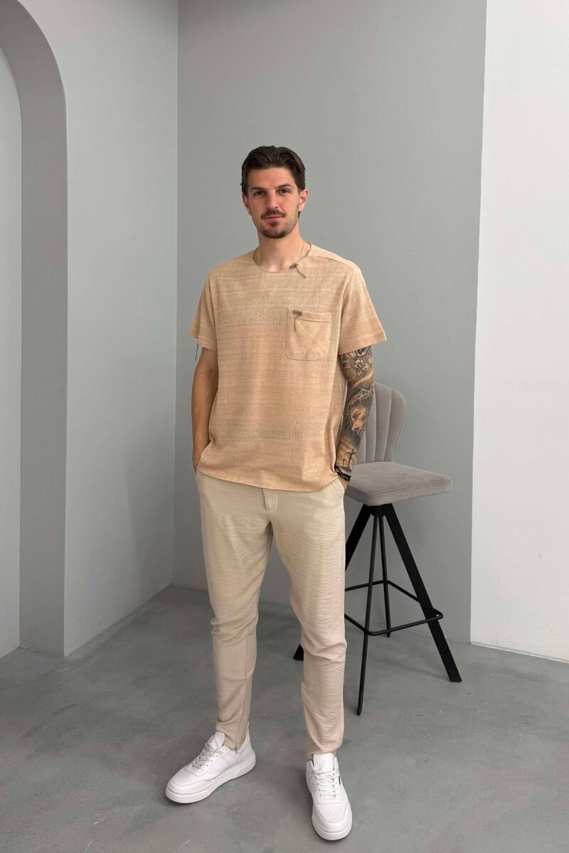 SINGLE POCKET SIMPLE MEN T-SHIRT BEIGE/BEZHE - 3