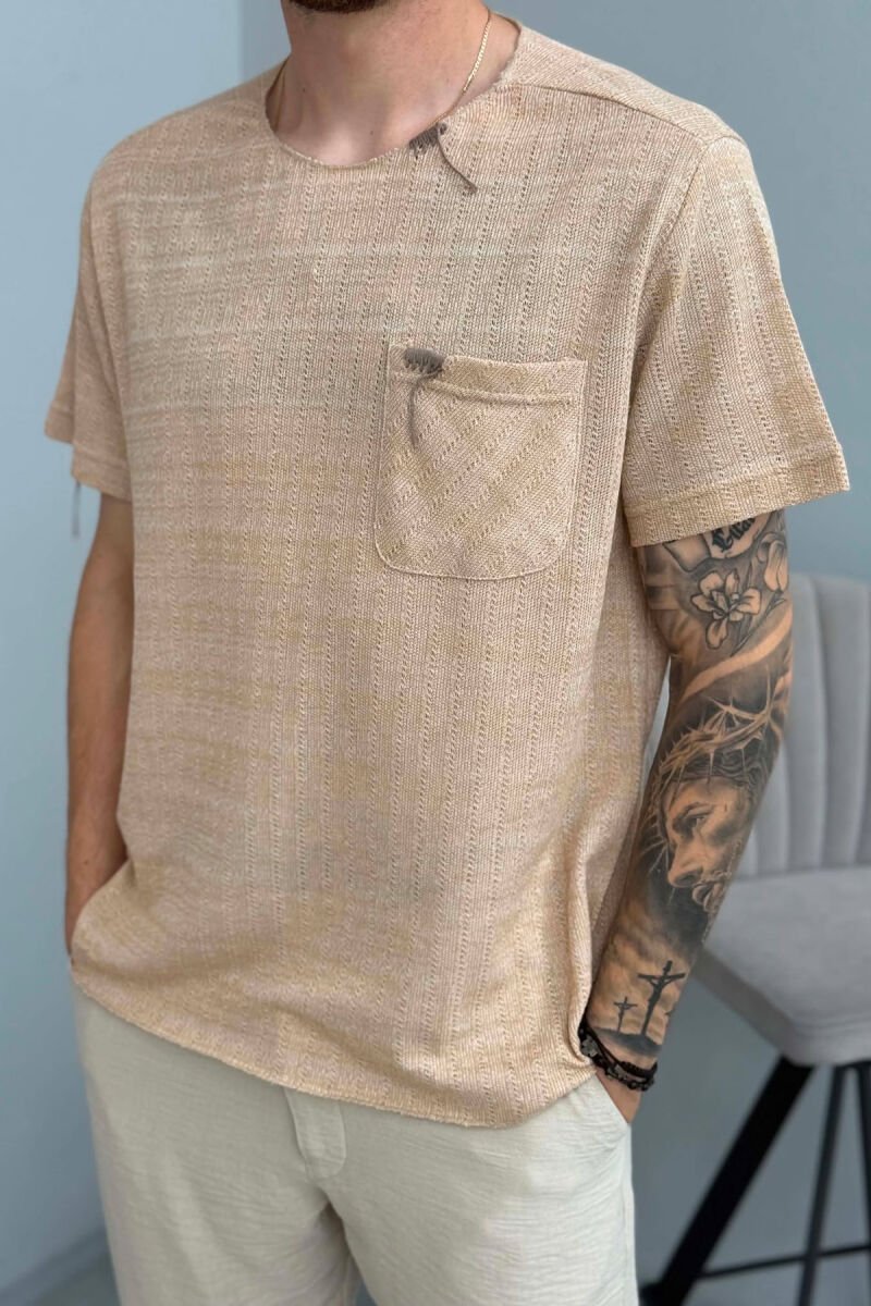 SINGLE POCKET SIMPLE MEN T-SHIRT BEIGE/BEZHE - 4