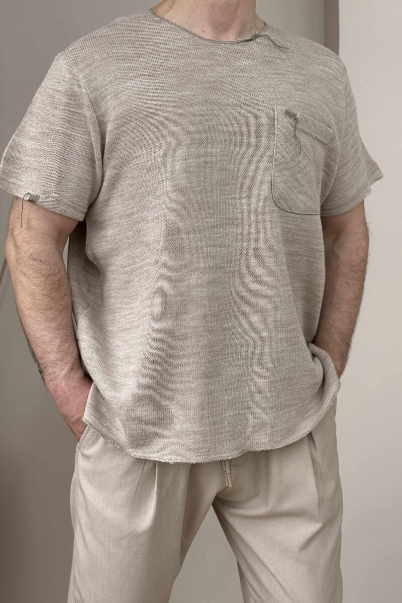 SINGLE POCKET SIMPLE MEN T-SHIRT BEIGE/BEZHE - 1