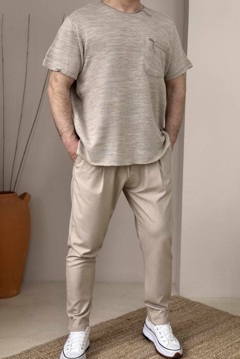 SINGLE POCKET SIMPLE MEN T-SHIRT BEIGE/BEZHE - 2