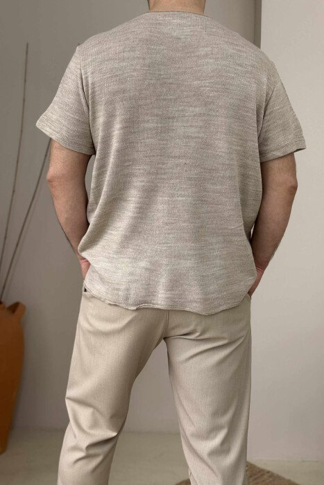 SINGLE POCKET SIMPLE MEN T-SHIRT BEIGE/BEZHE - 3