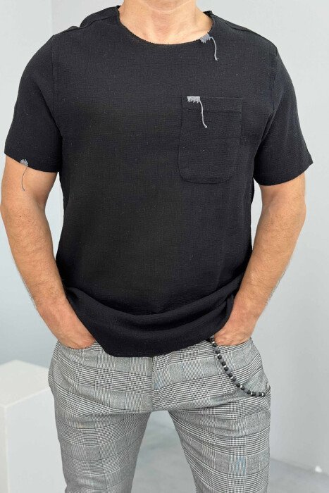 SINGLE POCKET SIMPLE MEN T-SHIRT BLACK/ E ZEZE - 3