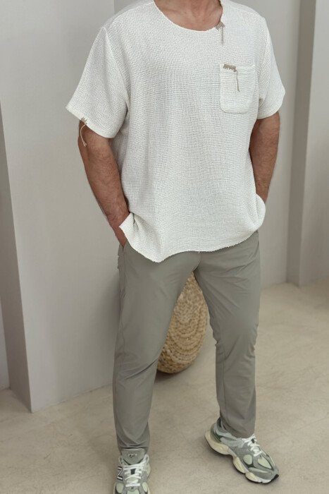 SINGLE POCKET SIMPLE MEN T-SHIRT CREAM/KREM 
