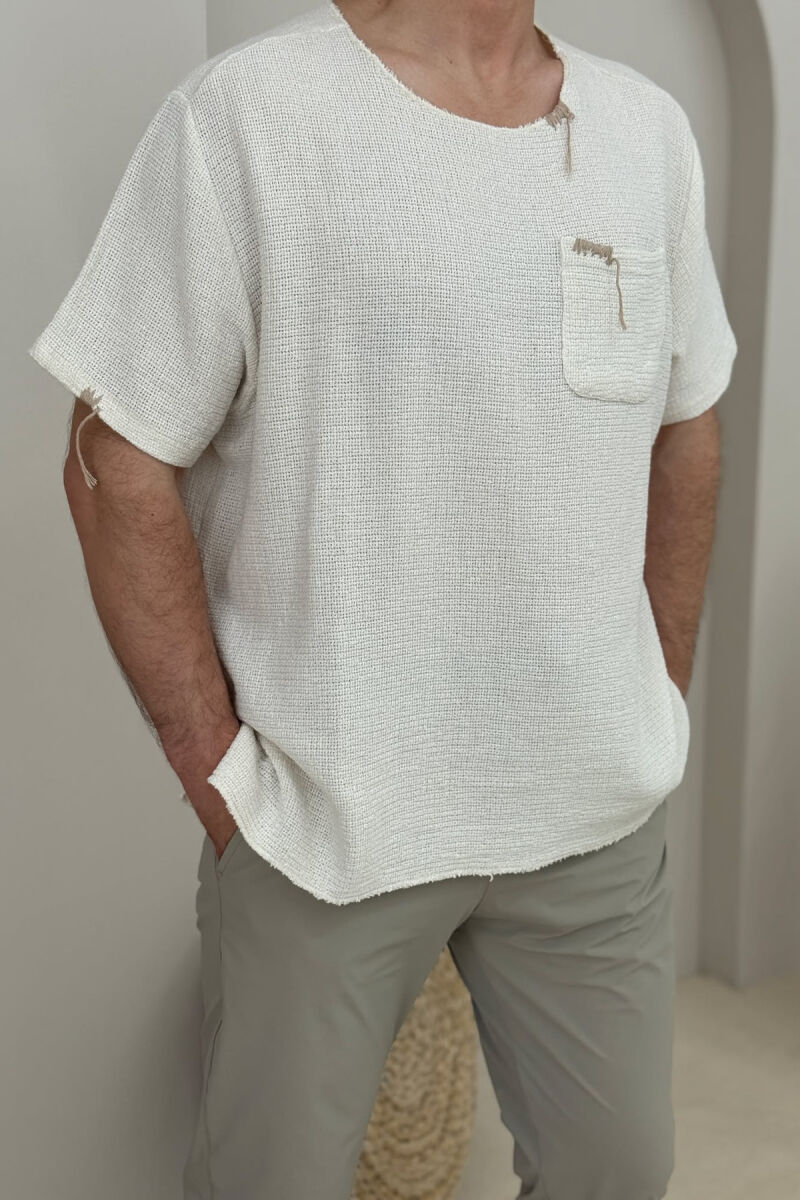 SINGLE POCKET SIMPLE MEN T-SHIRT CREAM/KREM - 3