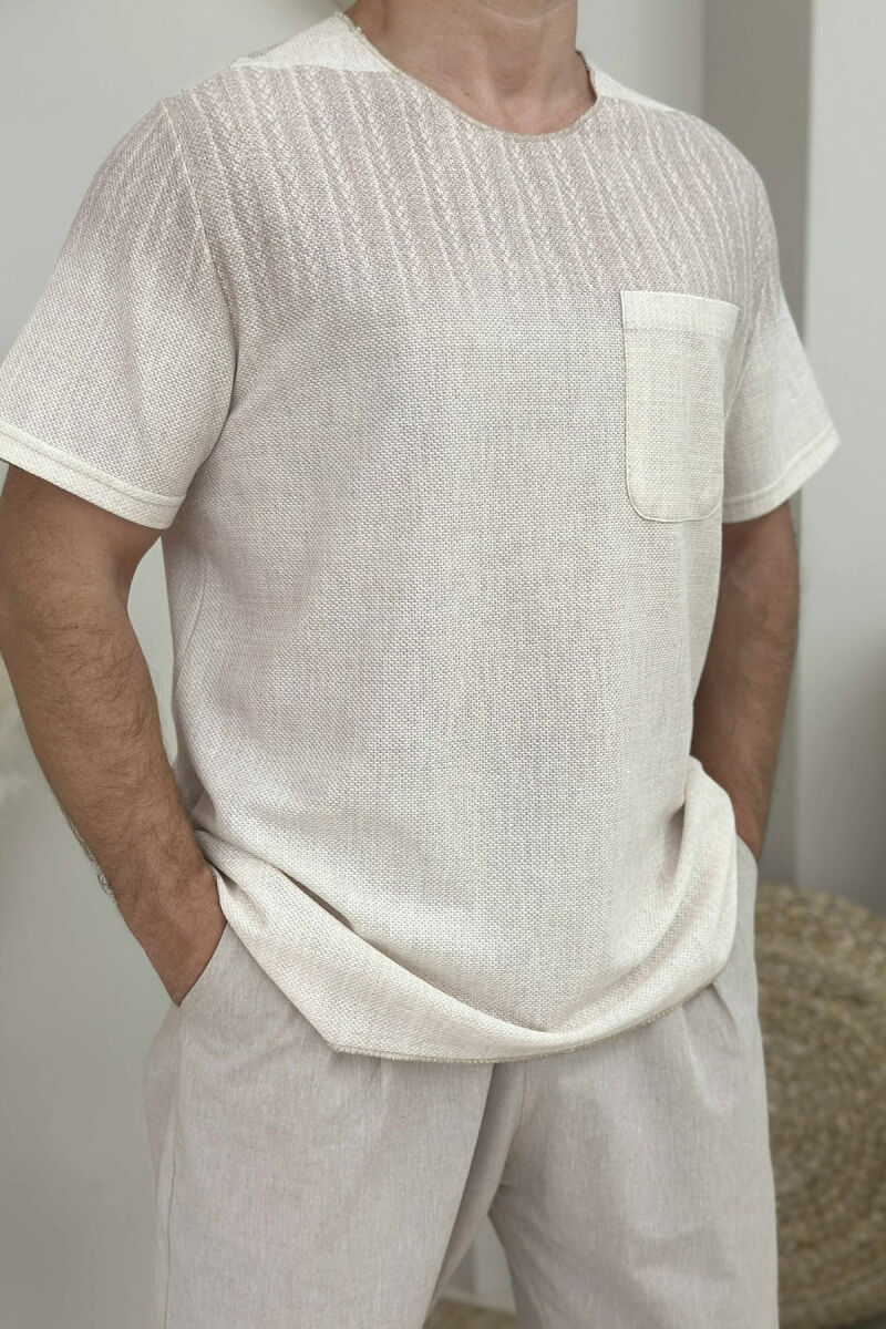 SINGLE POCKET SIMPLE MEN T-SHIRT CREAM/KREM - 2