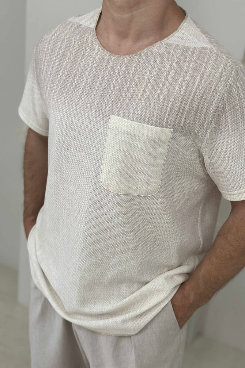 SINGLE POCKET SIMPLE MEN T-SHIRT CREAM/KREM - 3