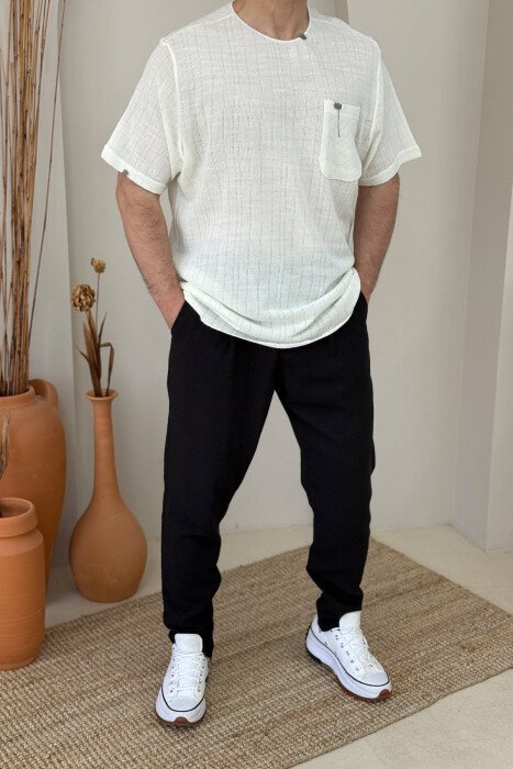 SINGLE POCKET SIMPLE MEN T-SHIRT CREAM/KREM - 1