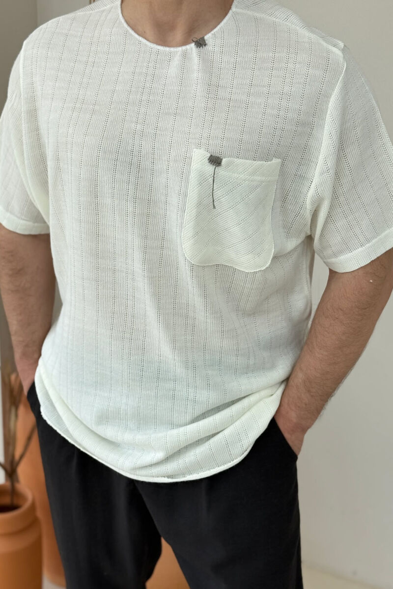 SINGLE POCKET SIMPLE MEN T-SHIRT CREAM/KREM - 2