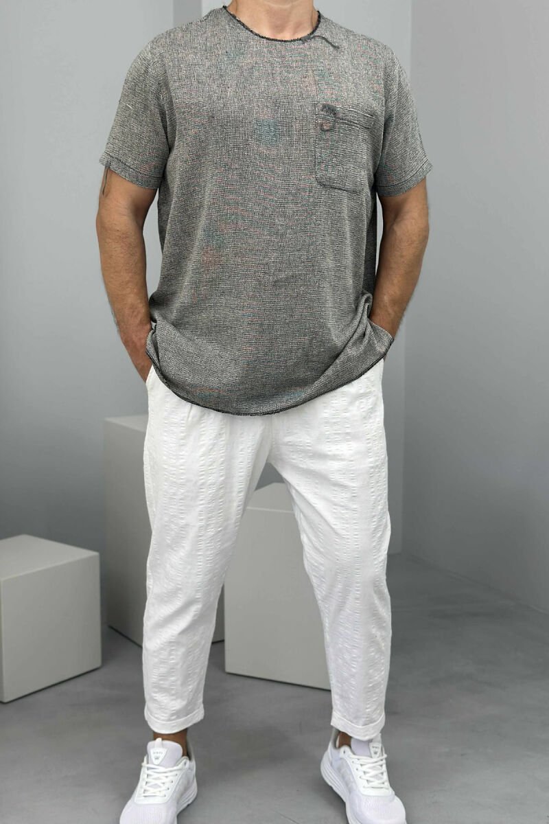SINGLE POCKET SIMPLE MEN T-SHIRT GREY/GRI - 2