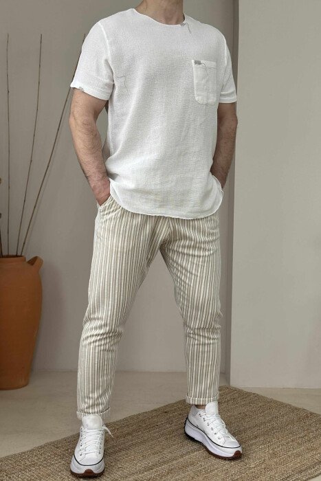 SINGLE POCKET SIMPLE MEN T-SHIRT WHITE-E BARDHE 
