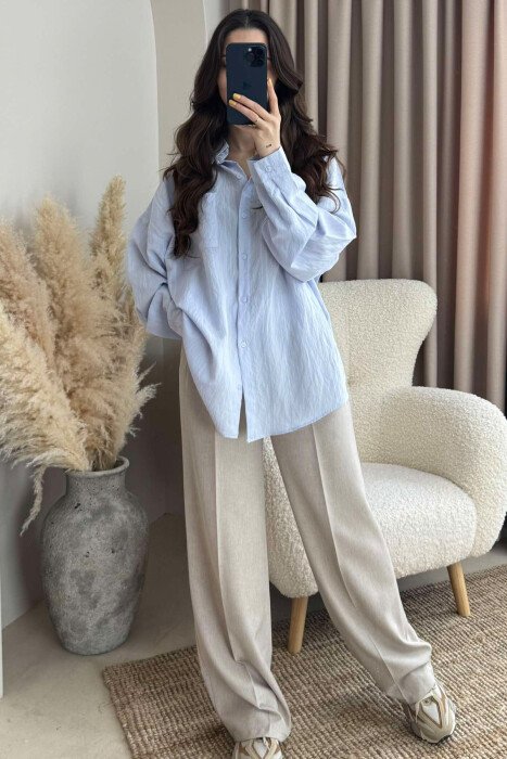 SINGLE POCKET SIMPLE WOMEN SHIRT LIGHTBLUE/BZ - 1