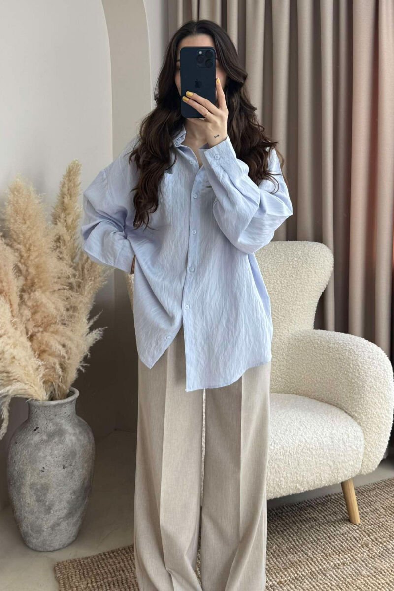 SINGLE POCKET SIMPLE WOMEN SHIRT LIGHTBLUE/BZ - 2