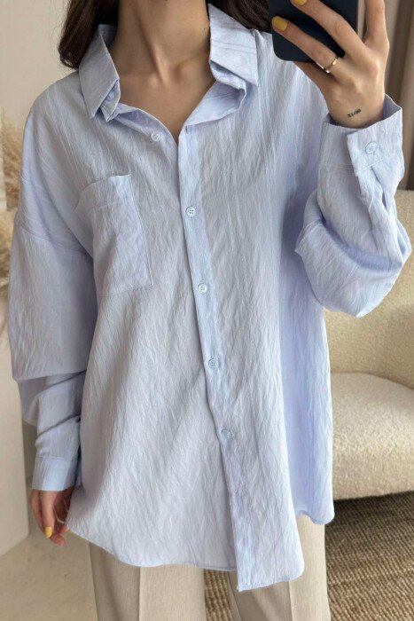 SINGLE POCKET SIMPLE WOMEN SHIRT LIGHTBLUE/BZ - 3