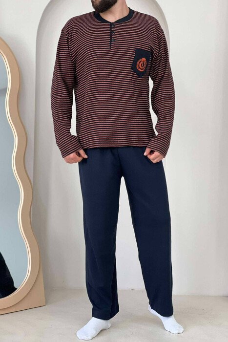 SINGLE POCKET STRIPE MEN PYJAMAS BLACK-ORANGE/ZE-PO - KLAUDIO FASHION