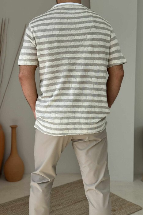 SINGLE POCKET STRIPED MEN T-SHIRT BEIGE/BEZHE - 2